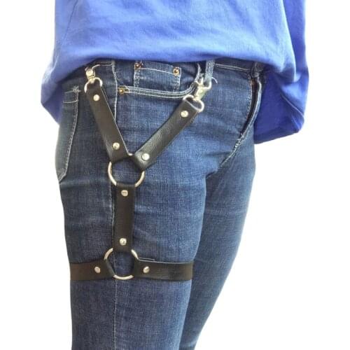 New men women Cross Leather metal ring Leg Belt Harness Body Bondage Stocking Suspender Women cool hip hop Punk strap belt