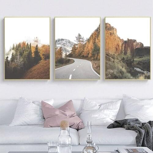 Scandinavian Nature Landscape Canvas Painting Mountain Highway Wall Art Poster Nordic Print Modern Picture Home Decorate