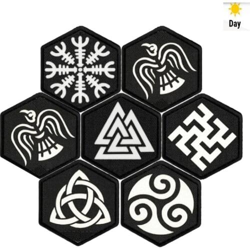 Viking Compass Vegvisir Tactical Patch Norse Rune Aegishjalmr Luminous Patch Pagan Viking Metal Paganism Viking Badge