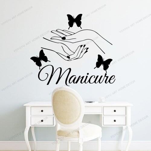 Vinyl Wall Sticker Beauty Nail Salon Art Butterfly Hands Wall Decals Room Salon Decoration Girls Bedroom WQ02