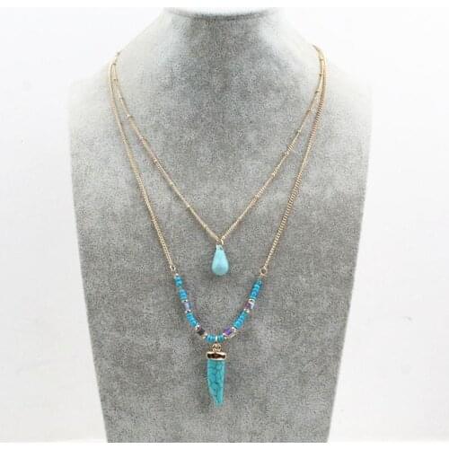 High quality fashion jewelry accessories vintage blue stone horn necklace