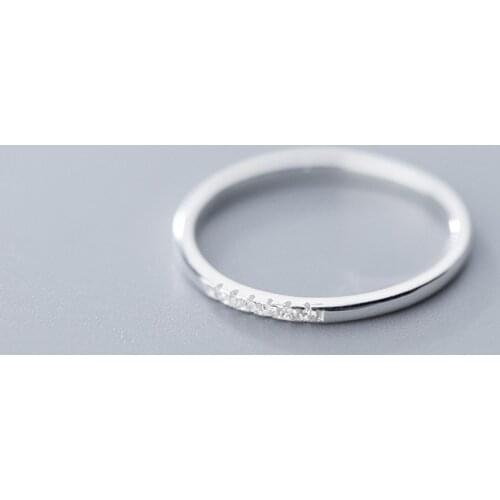 WANTME Real 925 Sterling Silver Pave Crystal Zirconia Round Geometric Ring for Women Fashion Cute Minimalist Accessories Jewelry