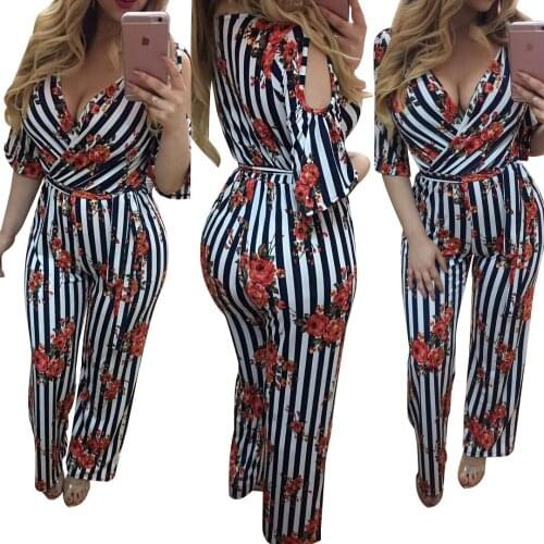 Womens Clothing Summer Hot Sale Digital Print Off Shoulder Sexy Jumpsuits