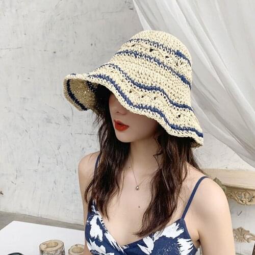 Fashion Sun Hat For Women Holiday Beach Straw Hat Female Hollow Printed Bow Summer Big Brim Hat Fold Uv Protection Floppy Hat