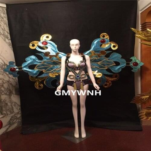 Female catwalk stage wears backplan ballroom dance costumes dj sexy dresses party performance show clothe bellydance wings bar