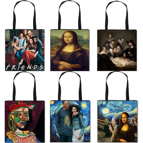 Starry Night /Mona Lisa Women Handbags Ladies Shoulder Bags Van Gogh / Michelangelo Casual fashion Totes