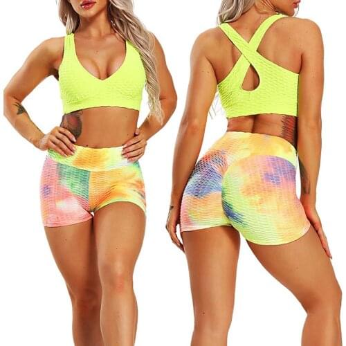 Women High Waist Sport ShortsTie-dye Slim Fit Stretchy Yoga Short Pants For Summer Sports Shorts Without Drawstring 2021