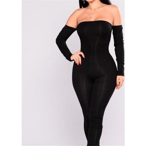Women Jumpsuit Ladies Sexy Slim Black Jumpsuits Clubwear Off Shoulder Long Sleeve Trousers Bodycon Romper Fashion Female Clothes