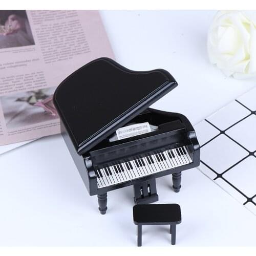 1/12 Dollhouse Miniature Wooden Piano with Stool Musical Instrument Model for Doll Accessories Home Decor Children Toy Gift