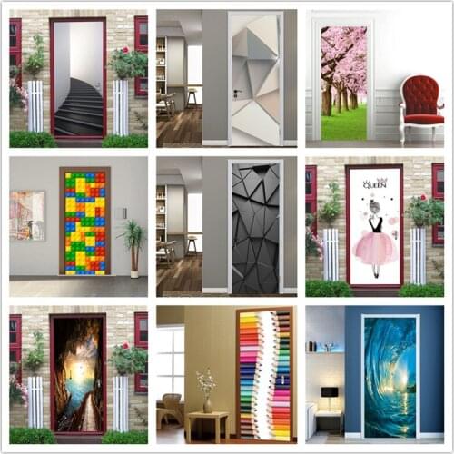 2pcs/Set 3D Wallpaper for Door Custom Size Self Adhesive Wallpaper On the Doors DIY Renovation Waterproof Poster For Living Room