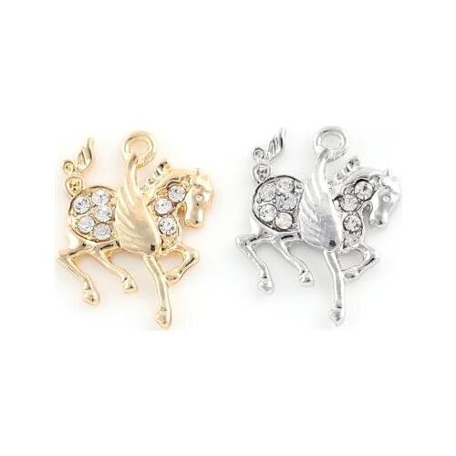 20PCS/lot 21x28mm (Gold,Silver Color) Rhinestones Horse Hang Pendant Charm DIY Accessory Fit For Floating Locket Jewelrys Making