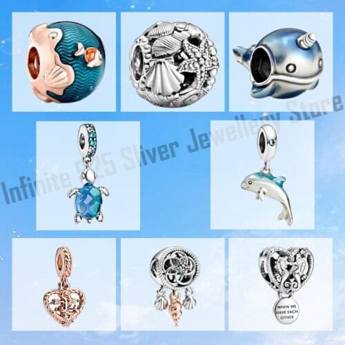 2020 Summer New 925 Sterling Silver Murano Glass Sea Turtle Dangle Charms Beads fit Original Pandora Bracelets Women Jewelry