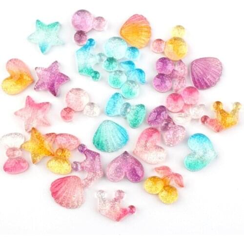 30Pcs Crown Gradient Flash Ppowder Resin Scrapbook DIY Crafts Hair Accessories Ornament Materials Flat Applique Embellishments