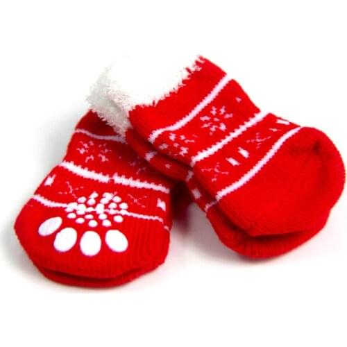 4pcs/set Indoor Pet Dog Soft Cotton Anti-slip Knit Weave Warm Sock Skid Bottom Dog Socks Dog Christmas Sock