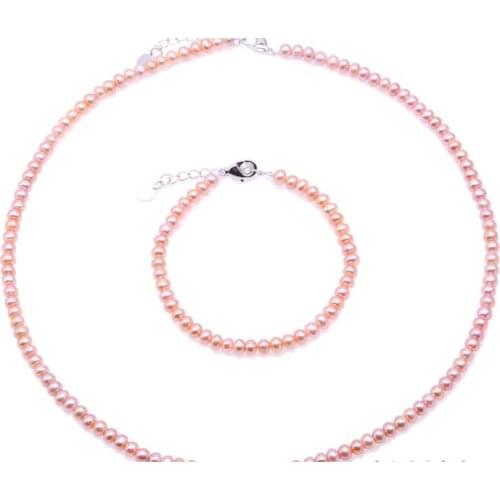 4x5mm purple real pearl Women Jewelry set necklace bracelet chain clasp AAA Cultured freshwater pearl