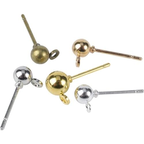 50Pcs/Lot Ball Bead Head Pins With Backs Stud Earrings Needles DIY Accessories Earrings Basic Pins For Jewelry Making Supplies