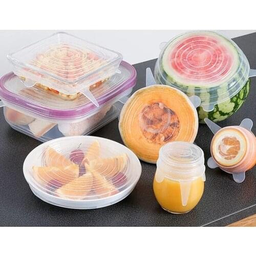 6PCS silicone fresh cover food wrap stretched elastic sealing the transparent cove food silicone fresh lids for Cookware Bowl