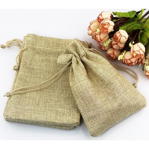 7x9cm(2.75"x3.54")100pcs Jute Gift Packaging Bags Jute Nature Color Jewelry Organza Bags Christmas Wedding Gifts Packing Pouches