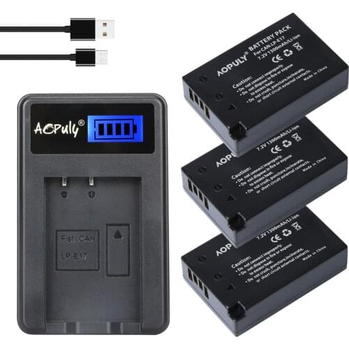 AOPULY 3x LP-E17 LP E17 LPE17 battery + LCD USB Charger For Canon EOS 760D Kiss 8000D Rebel T6s 750D 760D Kiss X8i Rebel T6i M3