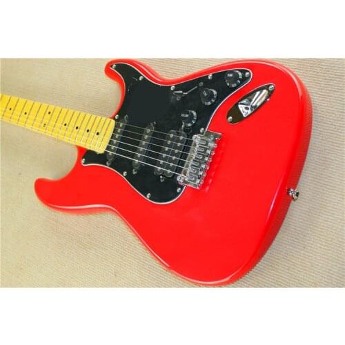 Free Delivery! Factory customized red body electric guitar, black shield, HSS pickup