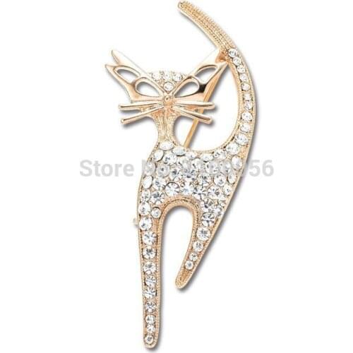 Free Shipping 2019 Cute Diamante Sexy Cats Brooch Cheap Elegant Rhinestone Animal Hijab Scarf Pins Brooches X1495