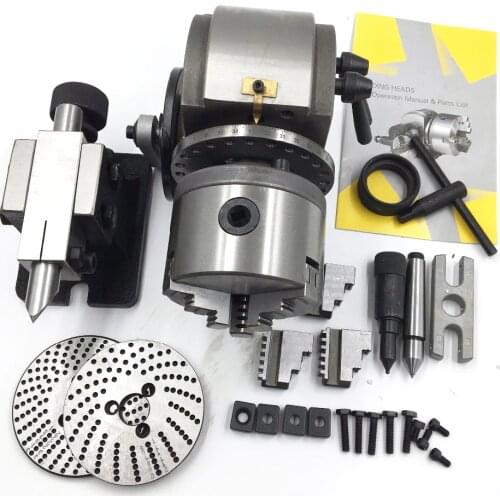 BS-0 Precision Dividing Head +Tailstock 100mm 3-Jaw Lathe Chuck & Dividing Plates CNC Milling Universal Dividing Head Tail Stock