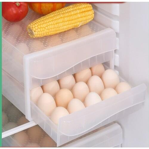 Household Egg Storage Box Drawer-Type Refrigerator Storage Box Plastic Transparent Dumpling Box Double Layer Egg Tray ju32518