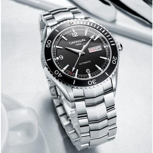 Luxury MIYOTA Automatic Watch Top brand CARNIVAL 2019 diving watch 50m waterproof Sapphire Double calendar Sport Watches for men