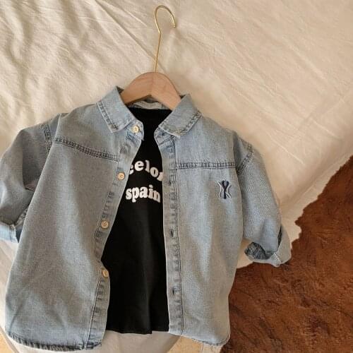 Childrens shirt 2021 autumn new Korean childrens wear baby Embroidered Denim Shirt Top Coat baby girl clothes winter