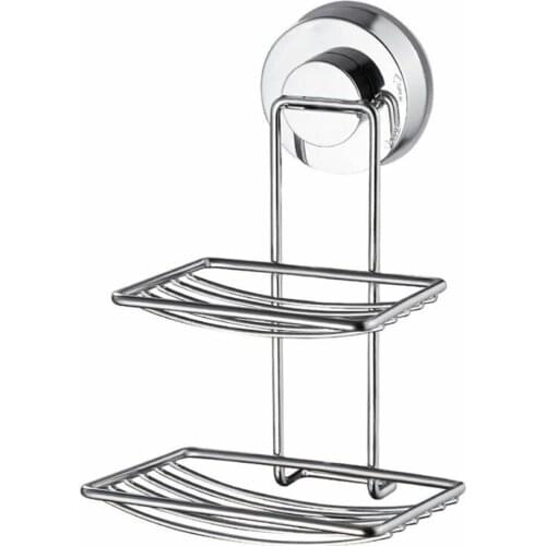 Double Stainless Strong Suction Soap Dish Holder Bathroom Shower Accessory Rack Tray Stand Shelf Suction Cup Soap Dish