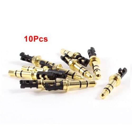 Brand New 10 Pcs 3.5mm 3 Pole Male Soldering Repair Headphone Audio Jack Plug Gold Tone
