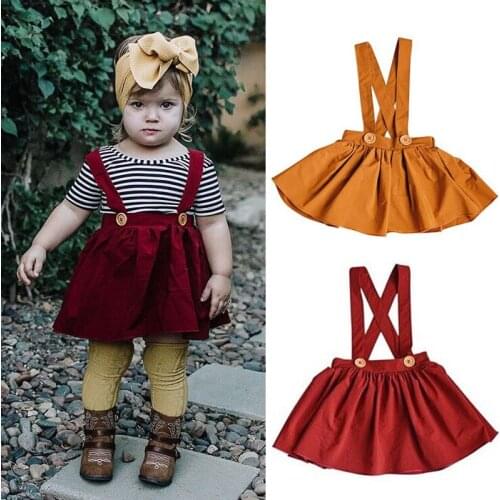 0-3Y Toddler Baby Girls Infant Princess Solid A-line Skirts Overalls Button Cotton Outfits