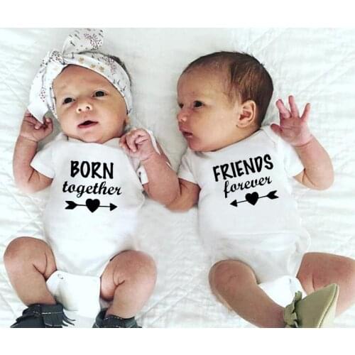 Born Together and Friends Forever Baby Summer Short Sleeves Jumpsuit Twins Baby Bodysuits Toddler Onesie Casual Jumpsuit