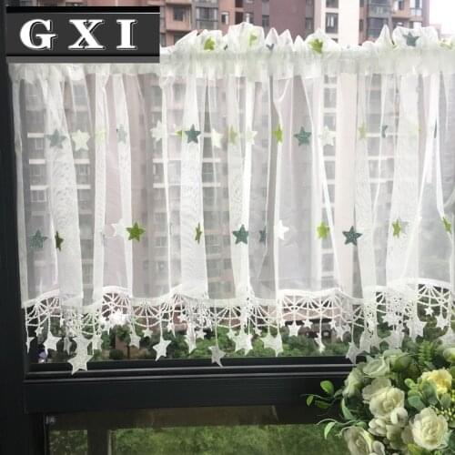 GXI Embroidered Stars Short Curtain Valance Lace Hem Coffee Short Curtain for Kitchen Cabinet Door Bedroom Home Decor M065-3