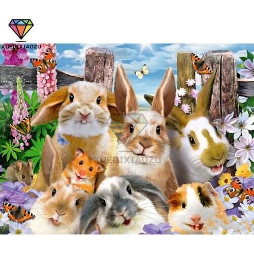 XUEQIXIAOZU Full Round rabbit Diamond embroidery Diamond drawing 5D DIY Diamond setting Mosaic painting Decorate gifts 2020 New