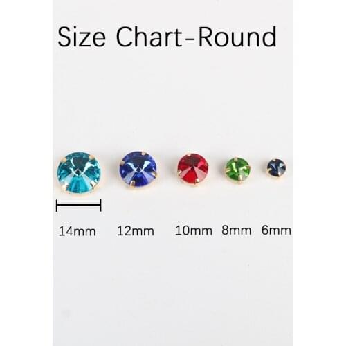 Round Crystal Sew On Sewing Rhinestone Fancy Stones Glass Flatback Rhinestones with Gold Silver Metal base For Clothing dress