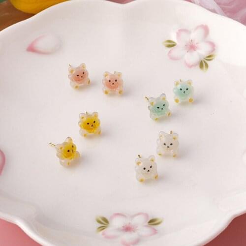 Cute Mini Bear Earrings Fun Colorful Hug Bear Earrings Female Ins Candy Color Acrylic Sweet Earrings
