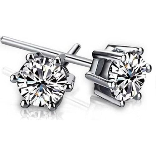 Fashion 6mm Luxury Crystal Sutd Earrings For Women Unisex Silver Men Jewelry Wholesale