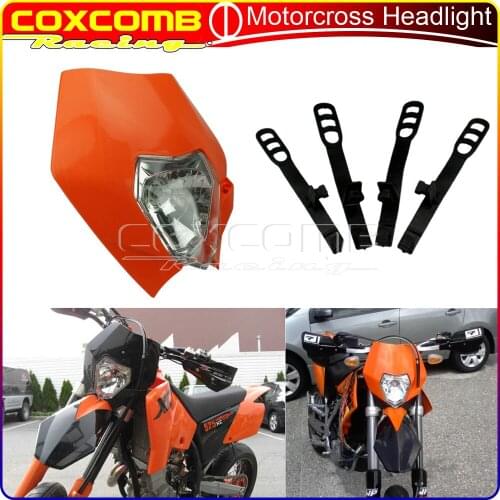 Motocross 12V 35W Orange Headlight Fairing Enduro Supermoto Front Headlamp Mask For Honda Suzuki Yamaha DR KLX KX XT YZ EXC XC