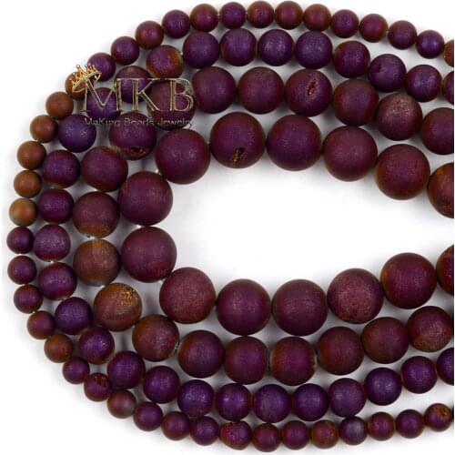 Natural Stone Dull Polished Purple Druzy Cracked Agates Beads For Jewelry Making Spacer Onyx Beads Diy Bracelet Necklace 15"