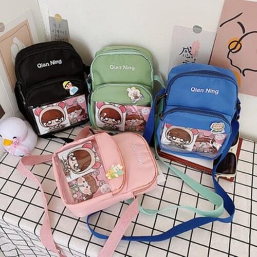2021 New small fresh cute soft girl student bag Japanese cartoon retro girl nylon messenger ita bag