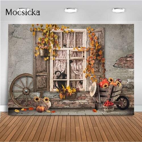 Pumpkin Autumn Backdrop for Photography Windows sunflower Newborn Kids Portrait Background for Photo Studio Props Photocall