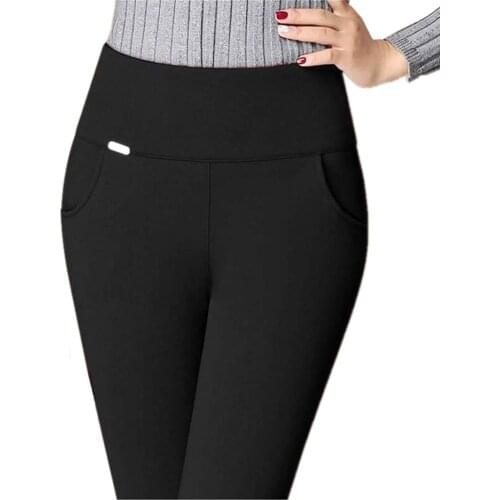 LPOWSS Sexy High Waist Skinny Black Leggings Women Solid Plus Size Pencil Pants Stretch Skinny Thin Korean Small-leg Trousers