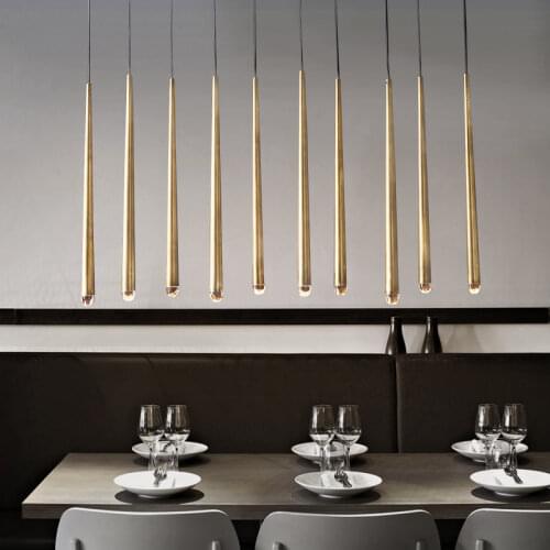 Luxury Dining Room Led Pendant Lamp RH American Straight Gold Metal Pendant Light Lustre Suspend Lamp Hanging Lamp Fixtures