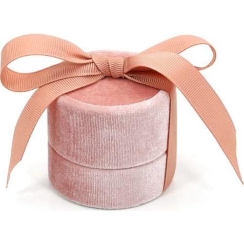 Round Bowknot Wedding Engagement Ring Earrings Display Case Creative Ribbon Pendant Necklace Jewelry Box Packaging Gift