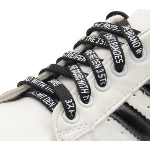 Weiou Outside Sport Shoelaces 0.7cm Flat Printed Alphabetic Black And White Polyester Shoestring Support Custom Logo Color 200cm