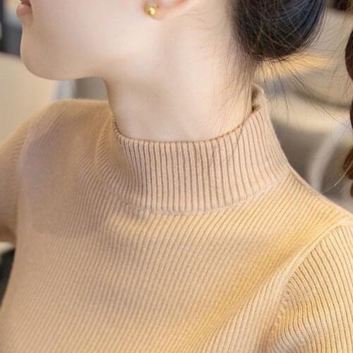 Woman Sweaters Chandails Winter Sweater Womens Long Sleeve Half Turtleneck Skinny Inner Match Sweater Slim Fit Sweater Women