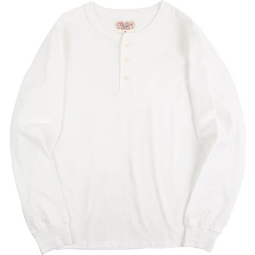 T2-0006 Avfly Asian Size Man High Quality 260gsm Casual Long Sleeve 100% Cotton Henley Tee 4 Colours