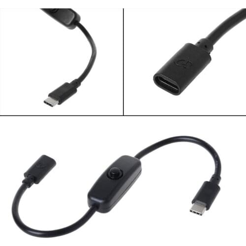 Type C Power Supply USB-C Male to Female Extension Cable On Off Switch for Raspberry Pi 4 An-droid Mobile Phone 27cm