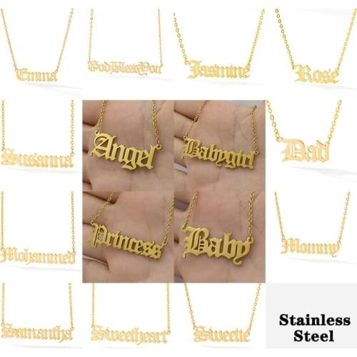 Tiny Gold Initial Letter Necklace For Women Stainless Steel Angel Princess Baby Babygirl Name Necklace Alphabet Pendant Jewelry